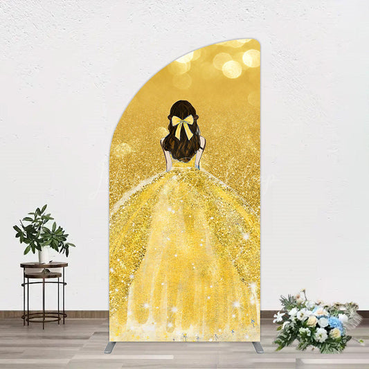 Lofaris Gold Glitter Bokeh Princess Birthday Half Moon Arch Backdrop