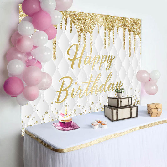 Lofaris Gold Glitter Diamonds Vibe Happy Birthday Backdrop