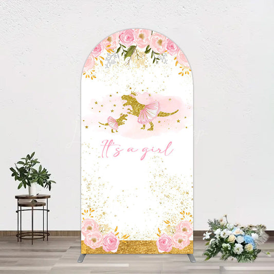 Lofaris Gold Glitter Dinosaur Floral Baby Shower Arch Backdrop