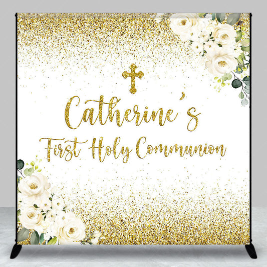 Lofaris Gold Glitter First Holy Communion Custom Name Backdrop
