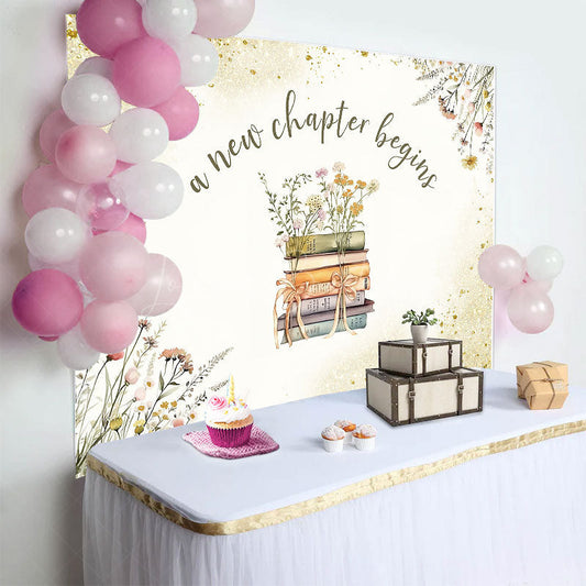 Lofaris Gold Glitter New Chapter Begins Baby Shower Backdrop