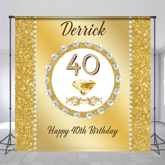 Lofaris Gold Glitter Pearl Custom Name 40th Birthday Backdrop