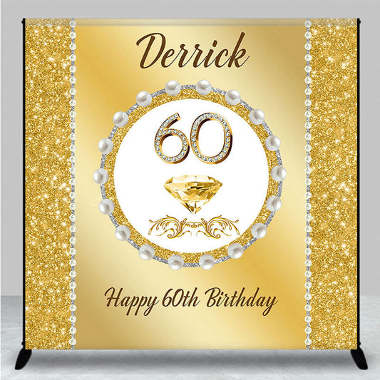 Lofaris Gold Glitter Pearl Custom Name 60th Birthday Backdrop