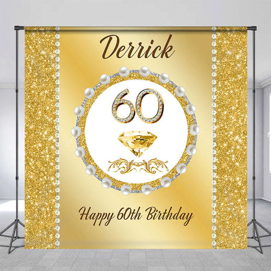 Lofaris Gold Glitter Pearl Custom Name 60th Birthday Backdrop