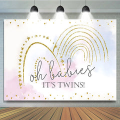 Lofaris Gold Glitter Rainbow Twins Baby Shower Backdrop Pastel Clouds Oh Babies Decoration Boy and Girl Party Prop