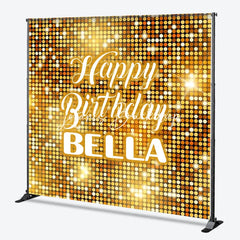 Lofaris Gold Glitter Shimmering Custom Birthday Backdrop with Happy and Any Name Festive Party Decor