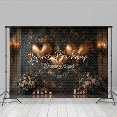 Lofaris Gold Heart Balloons Photography Backdrop with Sparkling Lights Elegant Floral Candle Decor for Romance