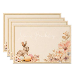 Lofaris Gold Line Easter Bunny Set of 4 Placemats Pink Flower Rabbit Egg Table Mats for Holiday Party