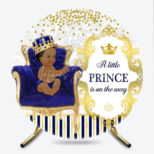 Lofaris Gold Little Prince Baby Shower Round Backdrop On the Way Party Decor Vintage Cover for Boy