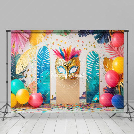 Lofaris Gold Mask Masquerade Colorful Mardi Gras Backdrop