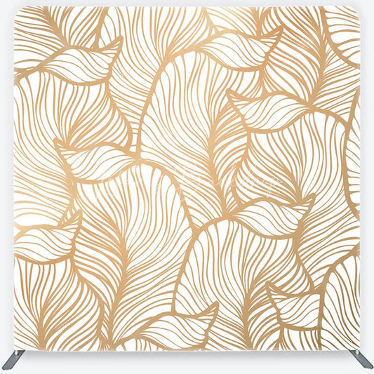 Lofaris Gold Metallic Abstract Leaf Pattern Tension Fabric Backdrop Elegant White Botanical Photography Background
