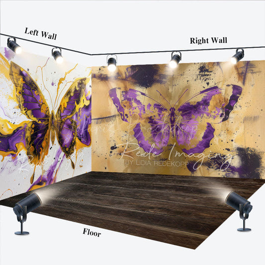 Lofaris Gold Purple Abstract Butterfly Room Set Backdrop