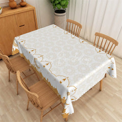 Lofaris Gold Ramadan Kareem Mosque Silhouette Rectangle Tablecloth Islamic Eid Mubarak Pattern Table Cover for Home