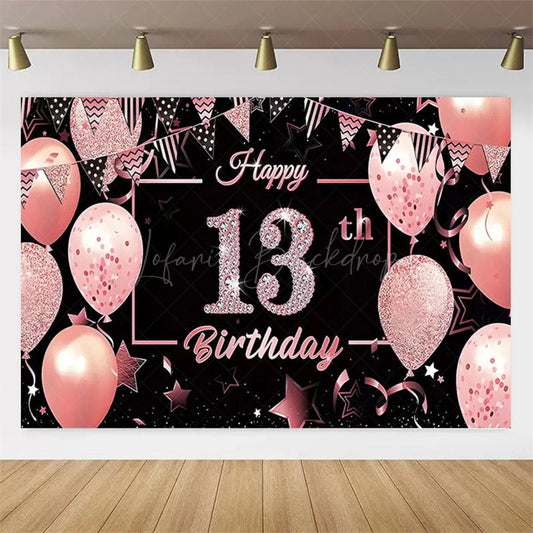 Lofaris Gold Rose 13th Birthday Backdrop Glitter Celebration for Kids Luxury Champagne Party Photo Decor