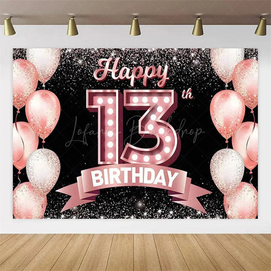 Lofaris Gold Rose 13th Birthday Backdrop Glitter Celebration for Kids Luxury Champagne Party Photo Decor