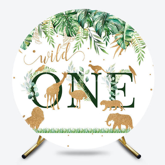 Lofaris Gold Safari Animals Jungle Round Wild One Backdrop