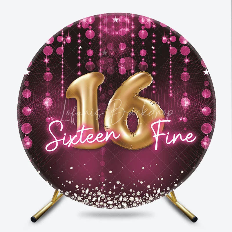 Lofaris Gold Sixteen Fine 16th Birthday Round Backdrop Purple and Diamond Luxury Sweet 16 Party Cover