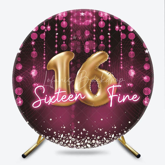 Lofaris Gold Sixteen Fine 16th Birthday Round Backdrop Purple and Diamond Luxury Sweet 16 Party Cover
