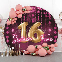Lofaris Gold Sixteen Fine 16th Birthday Round Backdrop Purple and Diamond Luxury Sweet 16 Party Cover