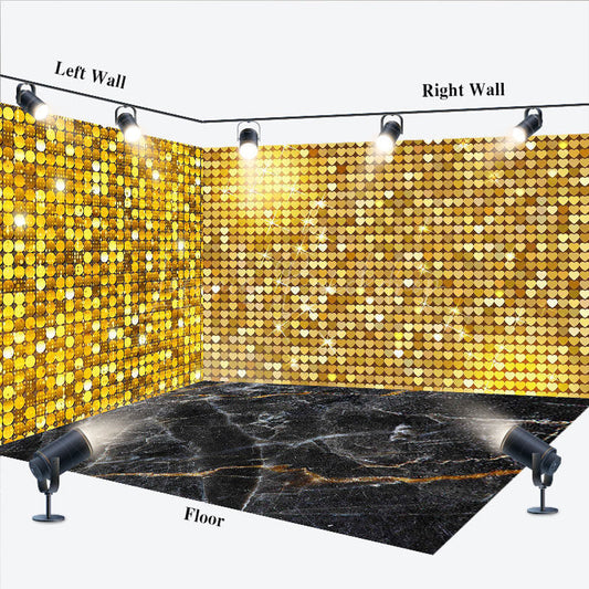 Lofaris Gold Sparkle Sequins Marbled Floor Room Set Backdrop
