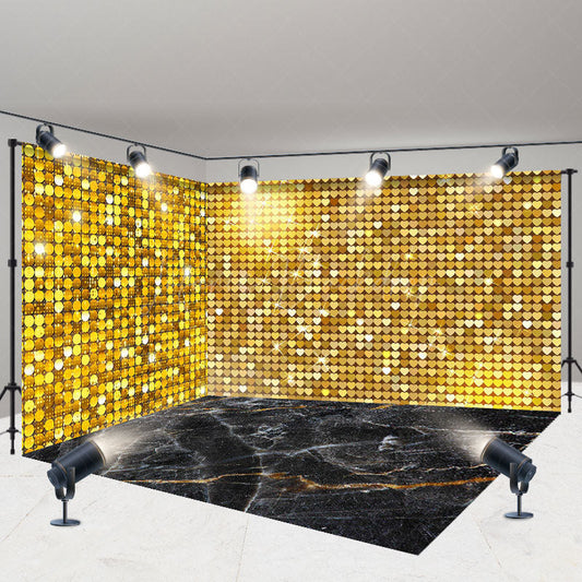 Lofaris Gold Sparkle Sequins Marbled Floor Room Set Backdrop