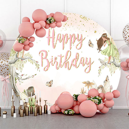 Lofaris Gold Starry Fairy Floral Round Birthday Backdrop