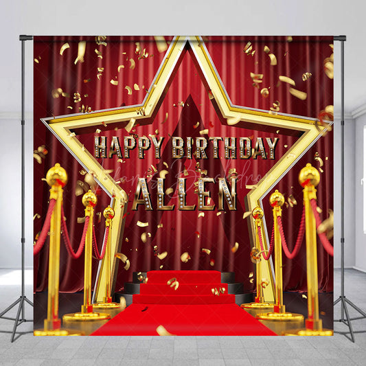 Lofaris Gold Stars Carpet Ribbon Custom Name Birthday Backdrop