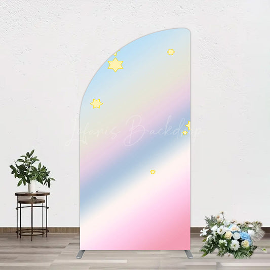 Lofaris Gold Stars Colorful Rainbow Birthday Half Moon Arch Backdrop