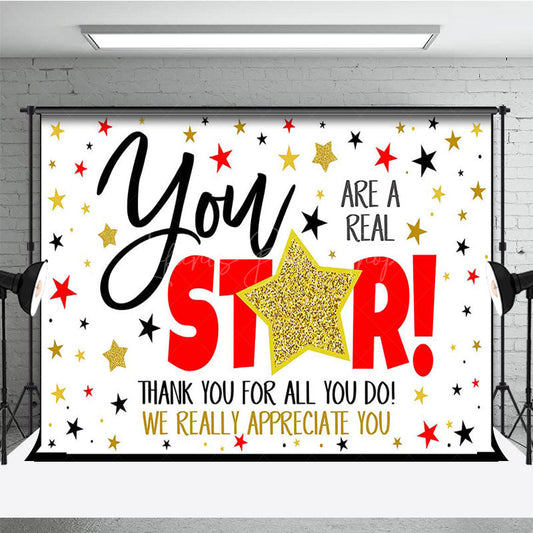 Lofaris Gold Stars Glitter Thank You For All Do Backdrop