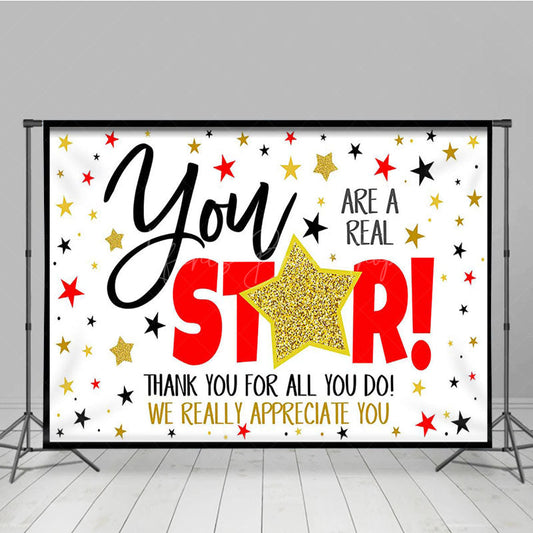 Lofaris Gold Stars Glitter Thank You For All Do Backdrop
