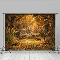 Lofaris Golden Autumn Forest Path Photography Backdrop Enchanting Fall Leaves and Sunlight Scene for Seasonal Photoshoot