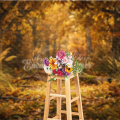 Lofaris Golden Autumn Forest Path Photography Backdrop Enchanting Fall Leaves and Sunlight Scene for Seasonal Photoshoot