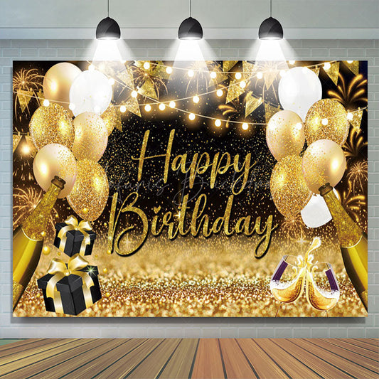Lofaris Golden Balloons Gift Bokeh Vibe Birthday Backdrop