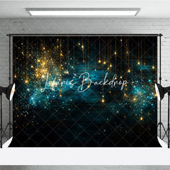 Lofaris Golden Blue Sparkling Lights Photography Backdrop Dark Wood Texture with Bokeh Effect for Festive Celebrations