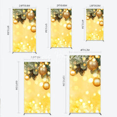 Lofaris Golden Christmas Ornaments and Pine Branches Rectangle Arch Backdrop Festive Holiday Bokeh Lights Party Decor