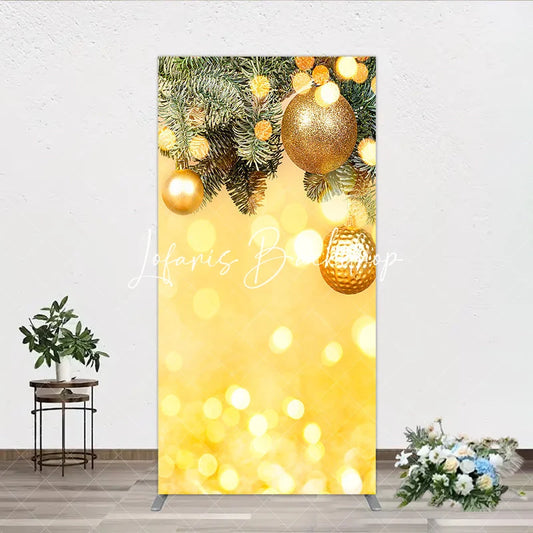 Lofaris Golden Christmas Ornaments and Pine Branches Rectangle Arch Backdrop Festive Holiday Bokeh Lights Party Decor