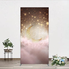 Lofaris Golden Crescent Moon and Sparkling Stars Rectangle Arch Backdrop Dreamy Pink Clouds Baby Shower Decor