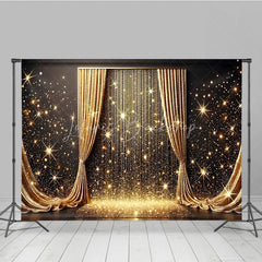 Lofaris Golden Curtains and Sparkling Glitter Photography Backdrop Elegant Starburst Celebration Party Decor