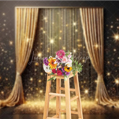 Lofaris Golden Curtains and Sparkling Glitter Photography Backdrop Elegant Starburst Celebration Party Decor