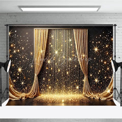 Lofaris Golden Curtains and Sparkling Glitter Photography Backdrop Elegant Starburst Celebration Party Decor