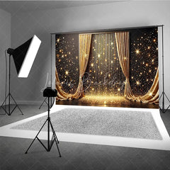 Lofaris Golden Curtains and Sparkling Glitter Photography Backdrop Elegant Starburst Celebration Party Decor