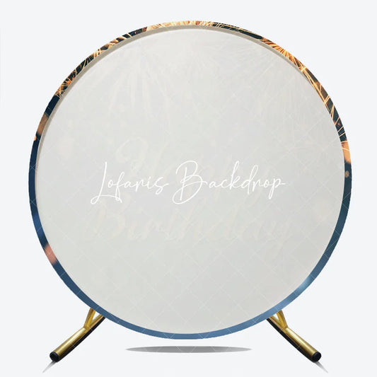 Lofaris Golden Fireworks and Bokeh Lights Happy Birthday Round Backdrop Elegant Celebration Decor
