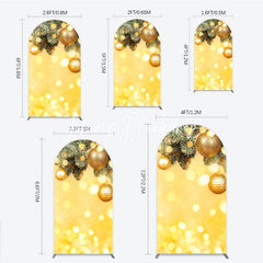 Lofaris Golden Glitter Christmas Ornaments and Fir Branches Round Top Arch Backdrop Festive Holiday Party Decor