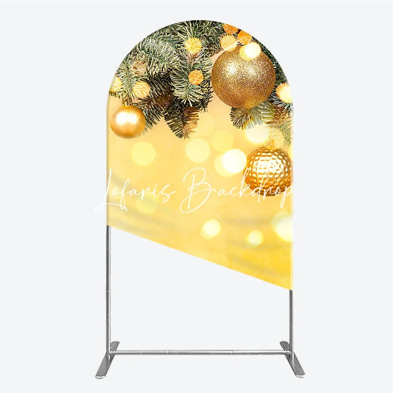Lofaris Golden Glitter Christmas Ornaments and Fir Branches Round Top Arch Backdrop Festive Holiday Party Decor