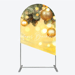 Lofaris Golden Glitter Christmas Ornaments and Fir Branches Round Top Arch Backdrop Festive Holiday Party Decor