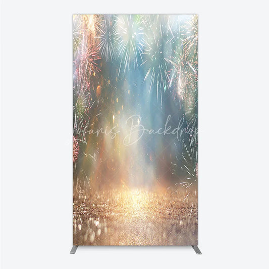 Lofaris Golden Glitter Floor and Sparkling Celebration Light Bursts Rectangle Arch Backdrop Festive Party Decor