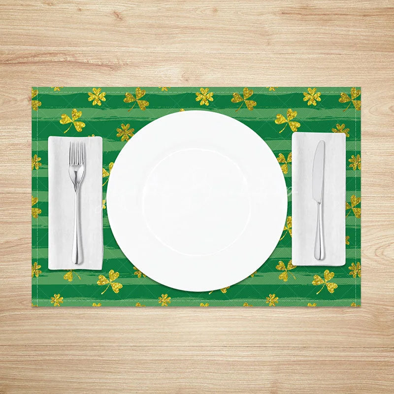 Lofaris Golden Glitter Shamrock Set of 4 Placemats Green Striped St. Patricks Day Lucky Clover Table Mats