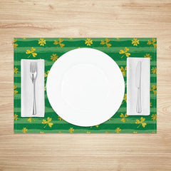 Lofaris Golden Glitter Shamrock Set of 4 Placemats Green Striped St. Patricks Day Lucky Clover Table Mats