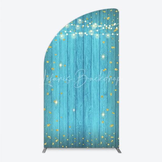 Lofaris Golden Glitter String Lights Teal Wooden Half Moon Arch Backdrop Festive Party Celebration Decor