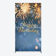 Lofaris Golden Happy Birthday Sparkling Lights Rectangle Arch Backdrop Elegant Blue Bokeh Celebration Party Decor